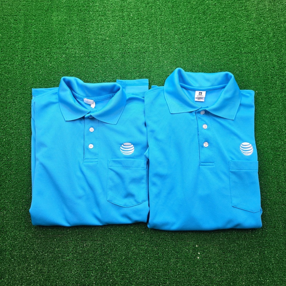 AT&T Employee Polo Shirt Mens Large Blue Uniform Work Wear Bundle Lot of 2